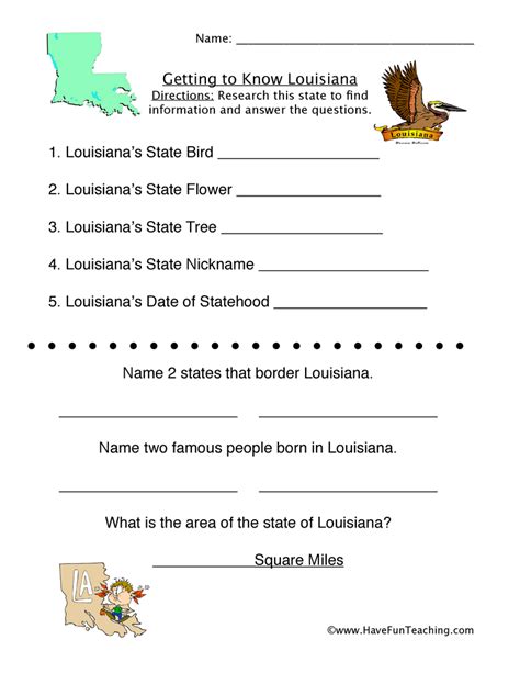 Louisiana Worksheets Printables